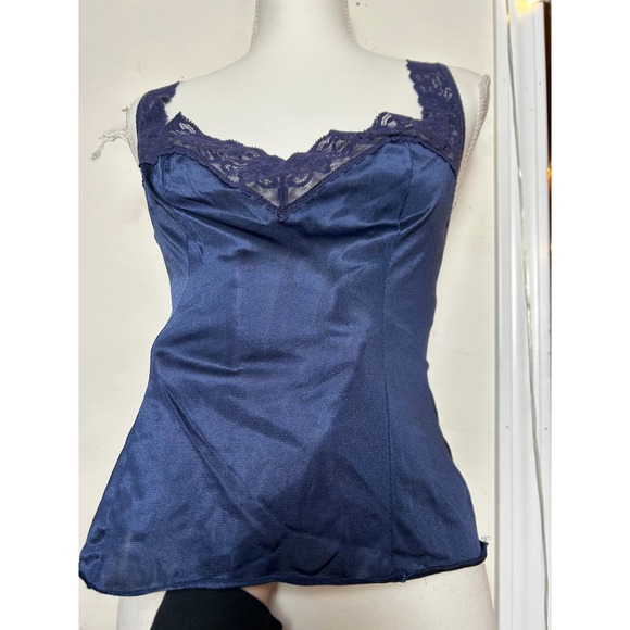 Vintage Navy Blue Lace Trim Sheer Camisole Tank Top Style Women's Size 36 Small - Picture 5 of 9